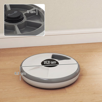 Automatic Cat Feeder | 6-Meal Programmable Timer | Ice Pack | Wet & Dry Food | LED Screen | Grey