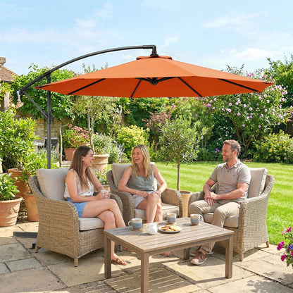 3m Cantilever Parasol | Crank Handle | Tilt Adjustment | 180gsm Polyester Canopy | 8 Ribs | Φ48mm Steel Pole | Cross Base Included | 2.95m Diameter | Orange