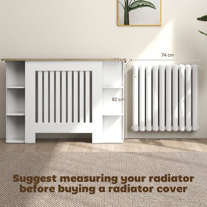 Radiator Cover with Open Storage Shelves, Vertical Slatted Cabinet Shelf Heater Cover for Living Room, Hallway, Medium, White (H: 83 / W: 124 / D: 19 cm)