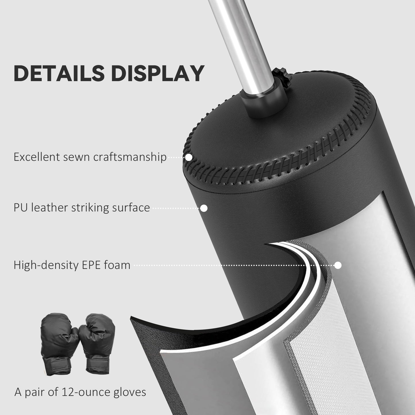 155-205cm 3-IN-1 Freestanding Boxing Punching Bag Stand, Boxing Speed Trainer with Rotating Flexible Arm, Speed Ball, Fillable Base, Black