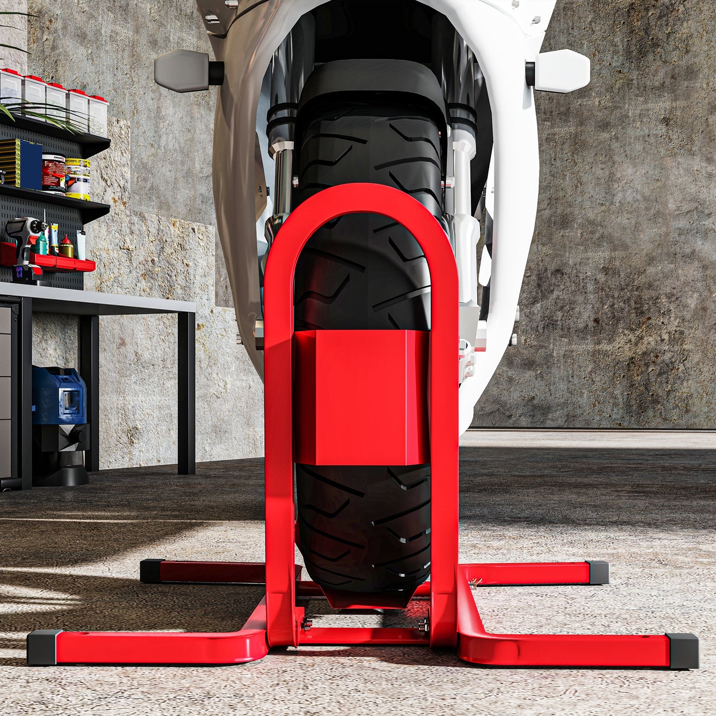 Metal Motorcycle Motorbike Wheel Chock Locking Stand System 17", 19", 21"/43, 48, 51 cm Front Wheels Steel Adjustable Fixing Tyre Holder Support