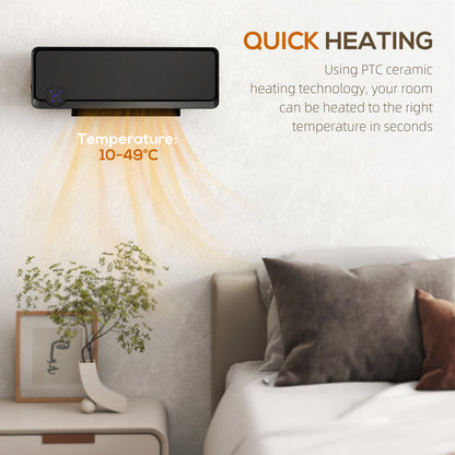 Wall Downflow Heater 2 Heat and Fan 1000W/2000W, Electric Space Heater with Timer Remote Oscillating, for Bedroom Home Office, Black