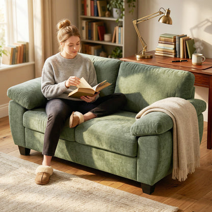 2 Seater Chenille Loveseat Sofa | 156cm | 18cm Pocket Spring Seat | Wide Padded Armrests | 300kg | Fire Retardant | Dark Green