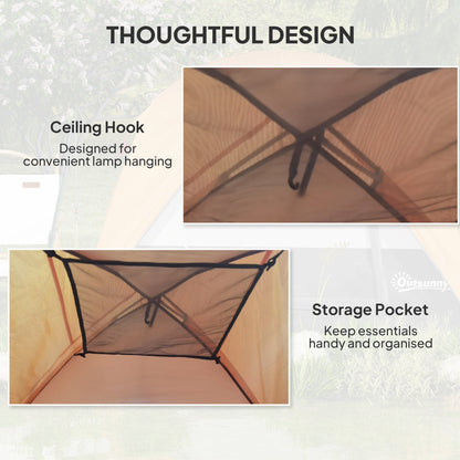 Outsunny 3-4 Person Camping Tent, Easy Set Up 3-4 Man Tent w/ Sewn-in Groundsheet, Waterproof Dome Tent w/ Mesh Windows, Brown