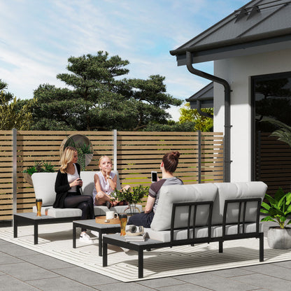 Outsunny Four-Piece Garden Corner Sofa Set with 2 Loveseats and 2 Coffee Tables - Grey