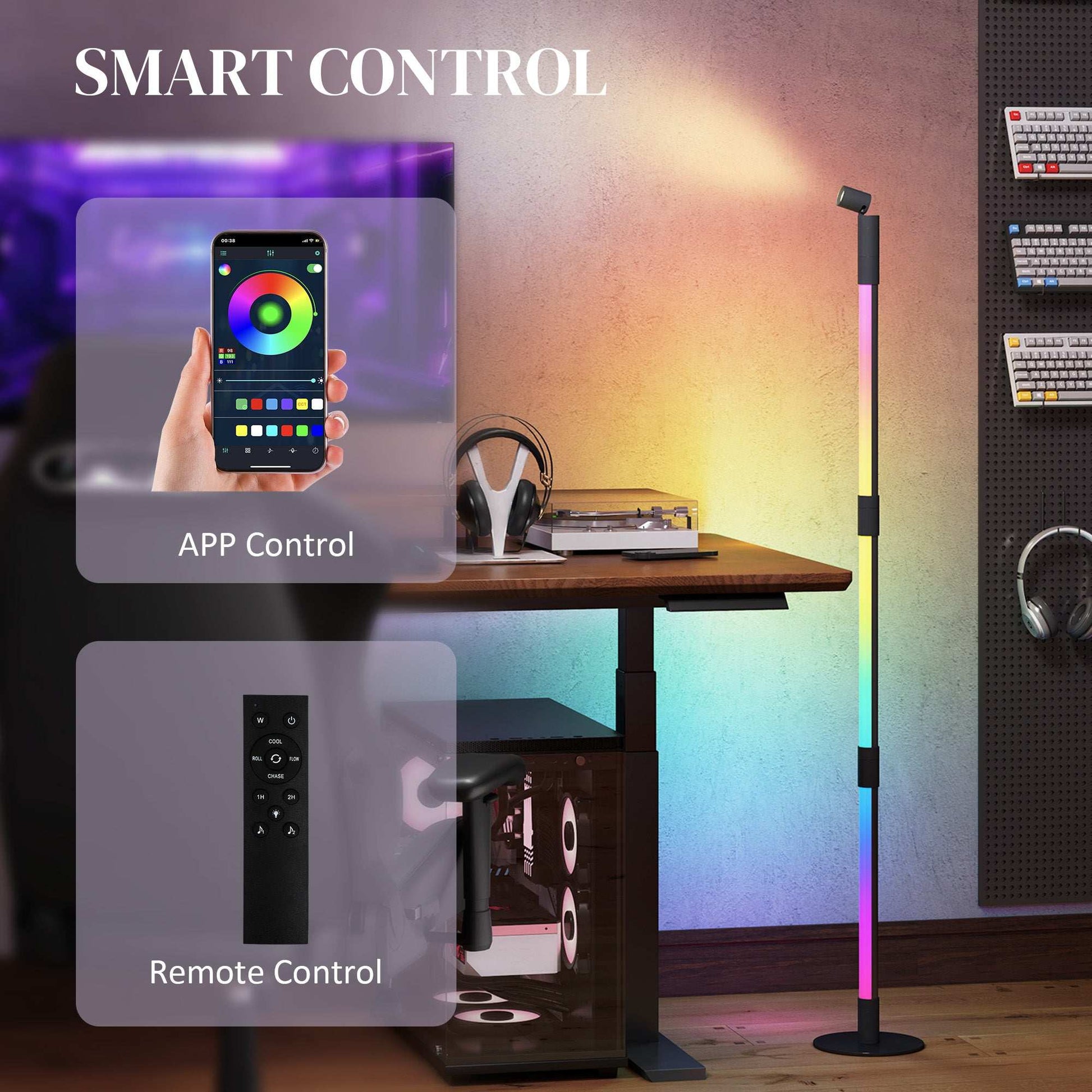 LED Floor Lamp with Reading Light, 360° RGB Detachable Corner Floor Lamp W/ App & Remote Control, Standing Lamp with Music Sync & Timing