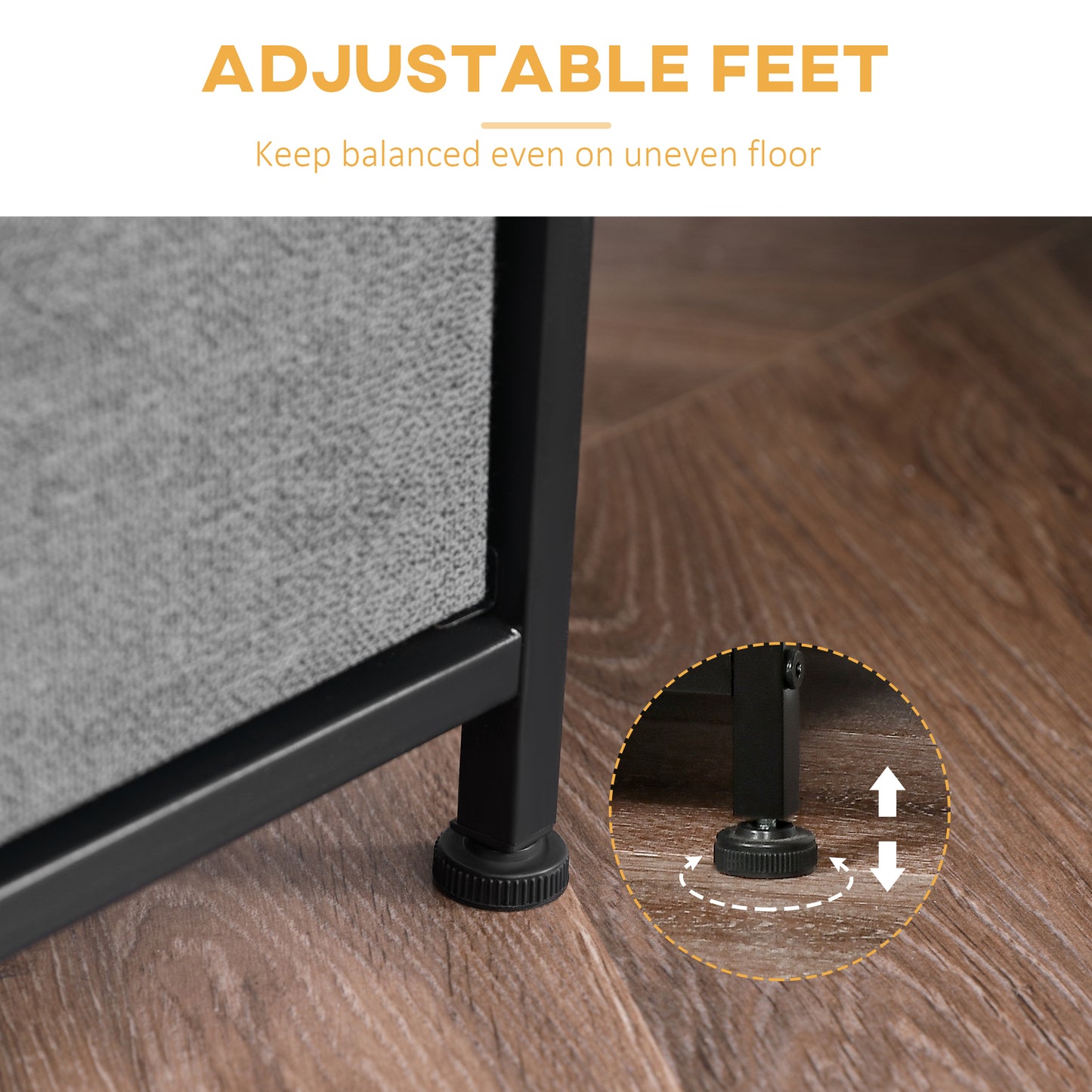 Chest of Drawers, 5 Drawer Fabric Dresser with Steel Frame, Adjustable Feet, Storage Organizer Unit for Bedroom, Living Room, Dark Grey