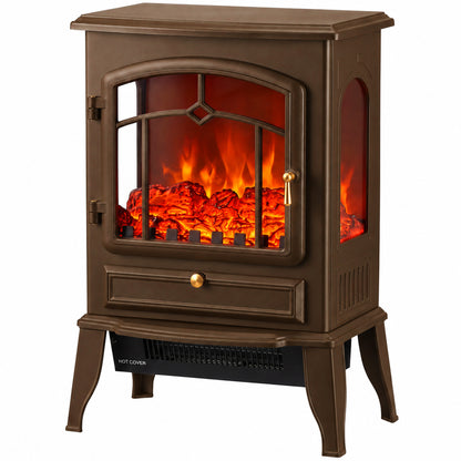3-Sided Electric Fireplace Stove Heater | 1000/2000W Freestanding 3D Flame Effect with 10-35°C Thermostat | 15-30 m² | Brown, Grey or Black