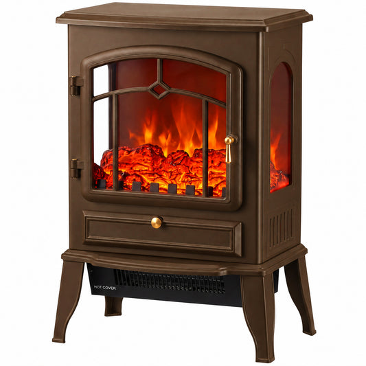 3-Sided Electric Fireplace Stove Heater | 1000/2000W Freestanding 3D Flame Effect with 10-35°C Thermostat | 15-30 m² | Brown, Grey or Black