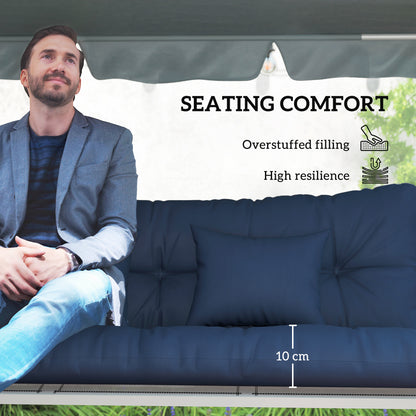 4-Piece Outdoor Cushion Set for 3-Seater Garden Chair | Seat & Back Cushion | 2 Pillows | Tufted | Flame Retardant | Fade & Water Resistant | 150x50x10cm | Dark Blue
