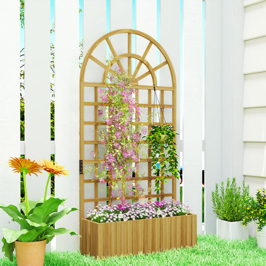Wooden Raised Planter with Trellis, Raised Bed for Garden with Lattice and Drainage Holes for Climbing Plants