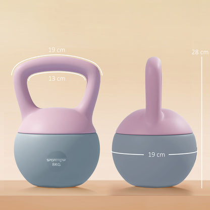 SPORTNOW Soft Kettlebell, 8kg Kettle Bell with Non-Slip Handle for Home Gym Weight Lifting and Strength Training, Purple and Grey