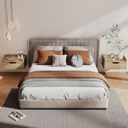 Set of 2 Floating Wall-Mounted Bedside Tables | Drawer | Flat Top | 10kg | 40x30x19.5cm | Natural Wood Finish