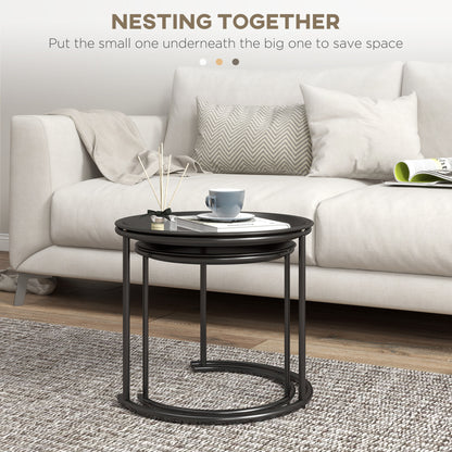 Nesting Tables Set of 2, Side End Table with Removable Tabletop Tray and Steel Frame for Living Room, Bedroom, White