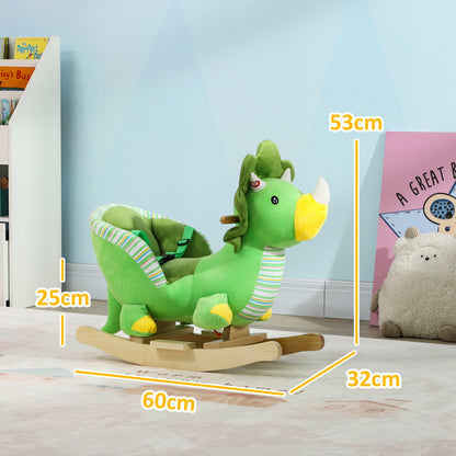 AIYAPLAY Dinosaur Design Rocking Horse with Animal Sound, Safety Belt, Wooden Base, for Toddlers 18-36 Months