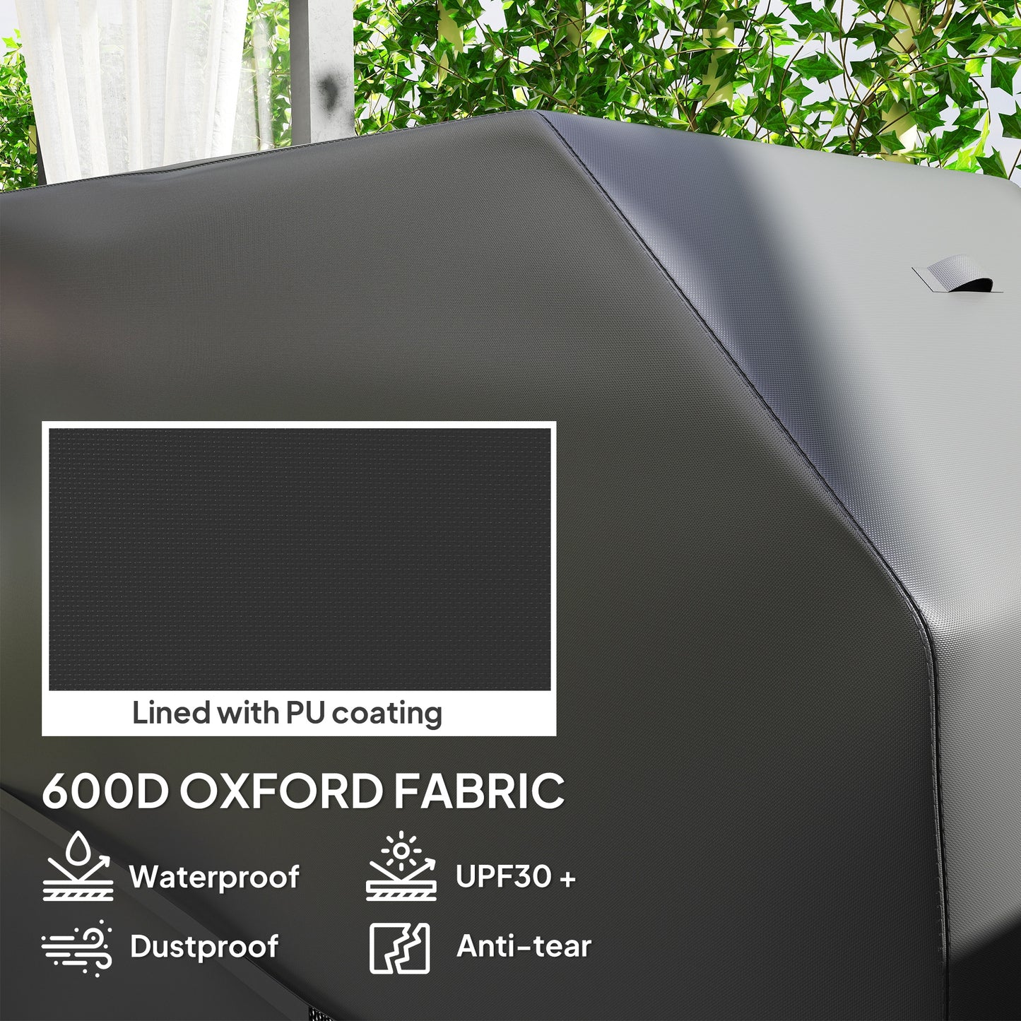 Outsunny BBQ Cover for Rectangular Gas Grill, 600D UPF30+ Oxford Fabric Barbecue Cover for Waterproof Protection Rip-Proof, with Windproof Hook and Loop Fasteners