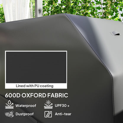 Outsunny BBQ Cover for Rectangular Gas Grill, 600D UPF30+ Oxford Fabric Barbecue Cover for Waterproof Protection Rip-Proof, with Windproof Hook and Loop Fasteners