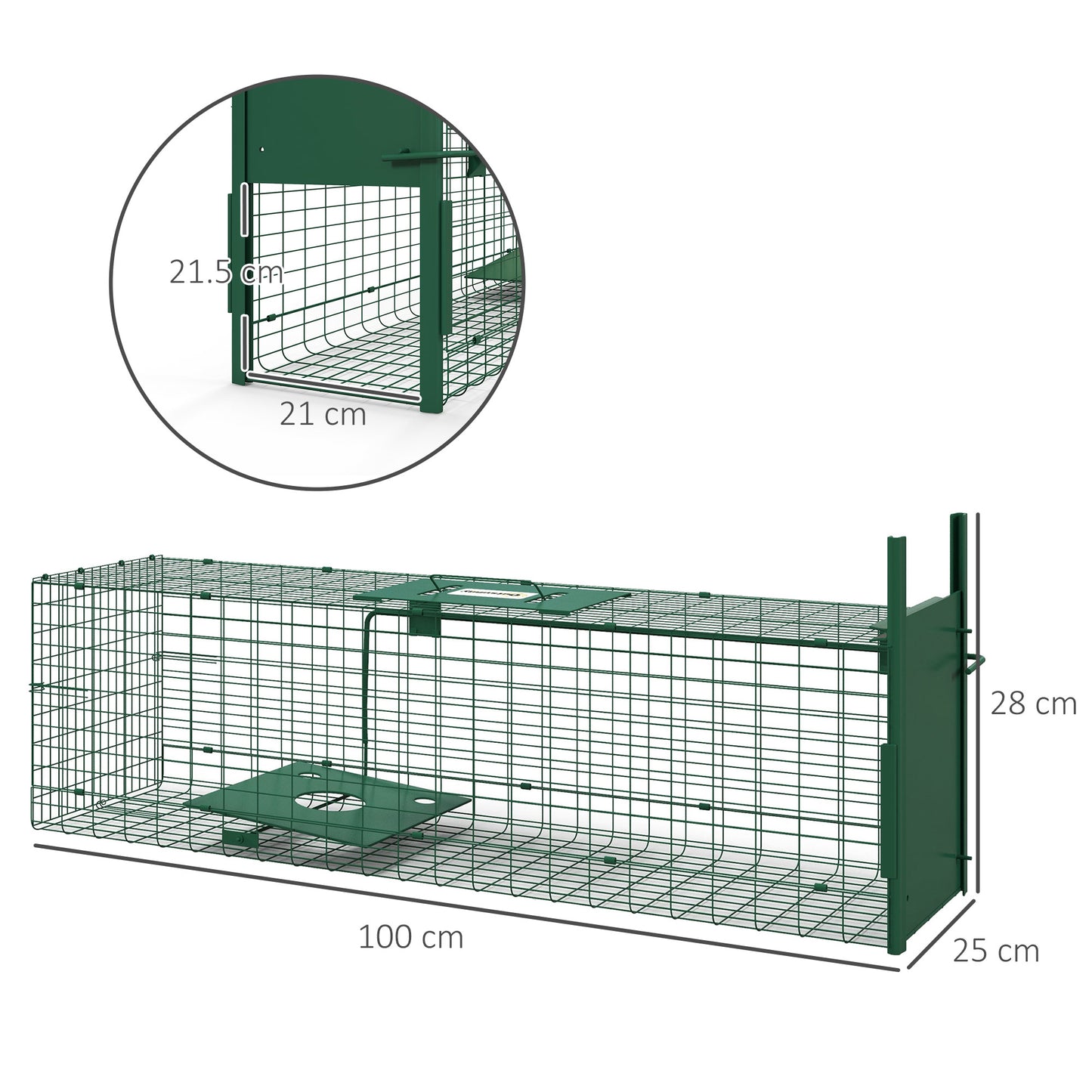 Single Door Humane Rat Trap for Small Animals, Metal Outdoor and Indoor Squirrel Trap for Mice, Cats, Rabbits, 100 X 25 X 28cm, Dark Green