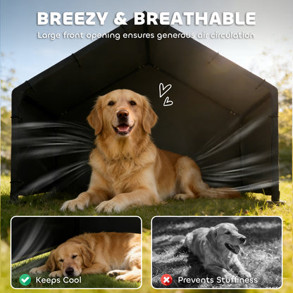 Outdoor Dog Shade Shelter | 420D Oxford Canopy | UV & Rain Resistant | Powder-Coated Steel Frame | Slanted Roof | Large Dogs up to 30kg | 125 x 110 x 93cm | Black