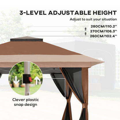 3.6x3.6m Pop-Up Gazebo | UPF50+ Oxford Fabric | Removable Mesh Walls | 3-Height Adjustment 260-280cm | 8 Drainage Holes | 4 Guy Ropes, 12 Ground Stakes & 4 Sandbags | Wheeled Carry Bag | Fits 8-12 People | Brown