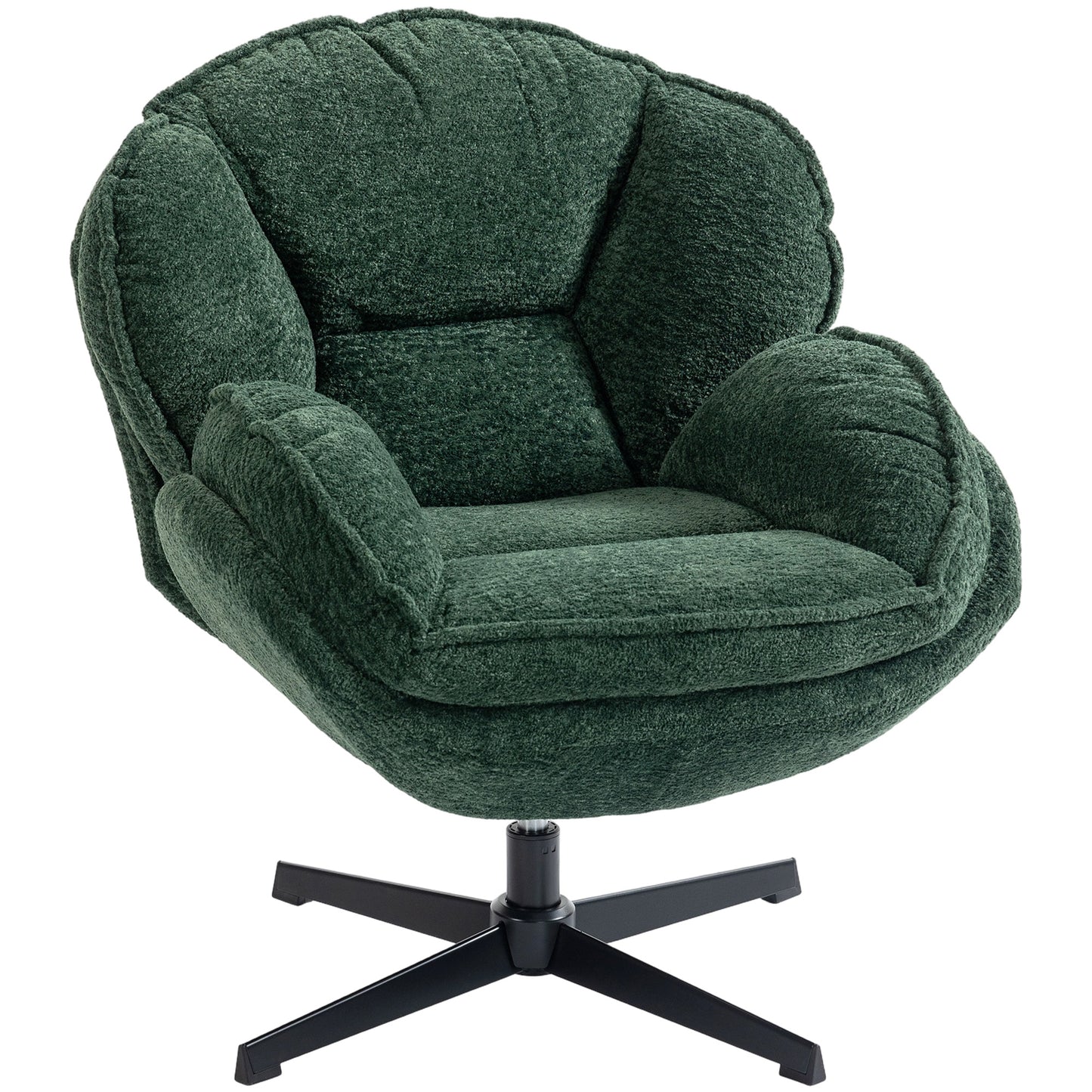 Modern Wingback Accent Chair, Velvet Armchair with Four-Star Base, S-Springs, 360° Swivel, Dark Green