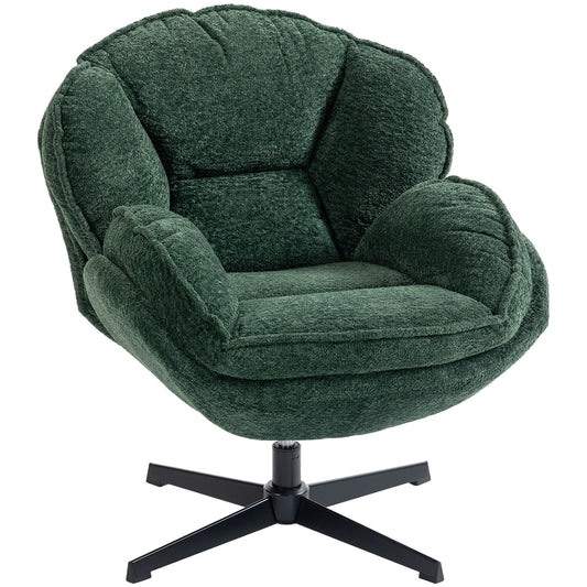 Modern Wingback Accent Chair, Velvet Armchair with Four-Star Base, S-Springs, 360° Swivel, Dark Green