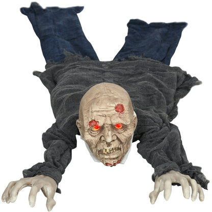 Life Size Outdoor Halloween Decoration Crawling Zombie, Animated Prop Decor with Sound and Motion Activated, Light Up Eyes, Howling Sound, Posable Arms