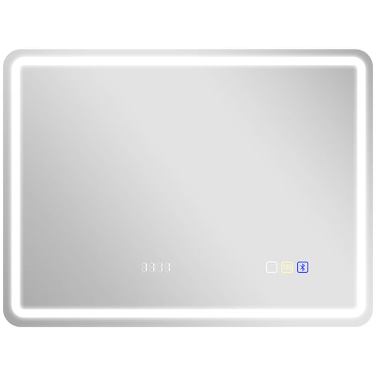 60 x 80 cm Bluetooth LED Bathroom Mirror with Clock Anti-Fog - Silver Tone