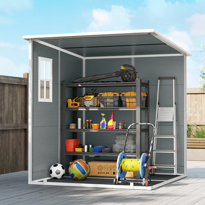 PP & Aluminium Garden Storage Shed with Floor | 3 Windows | Dual Vents | Double Doors | Lock & Keys | UV-Resistant | Water-Repellent | 40kg/m² Snow Load | 182x182x196cm | 2.89m² | Tools Bikes & BBQ | Grey