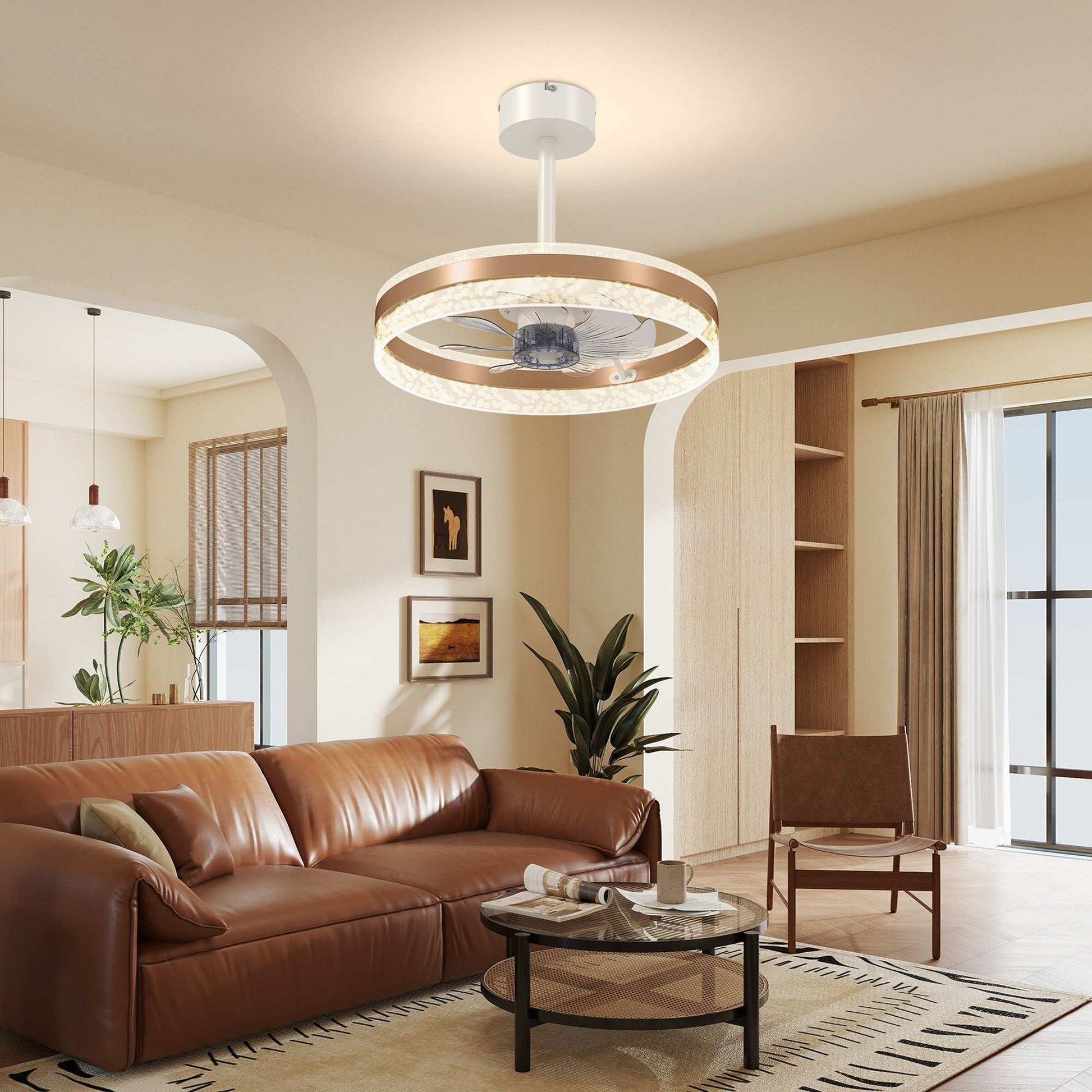 Ceiling Fan with LED Light and Remote - Gold Tone