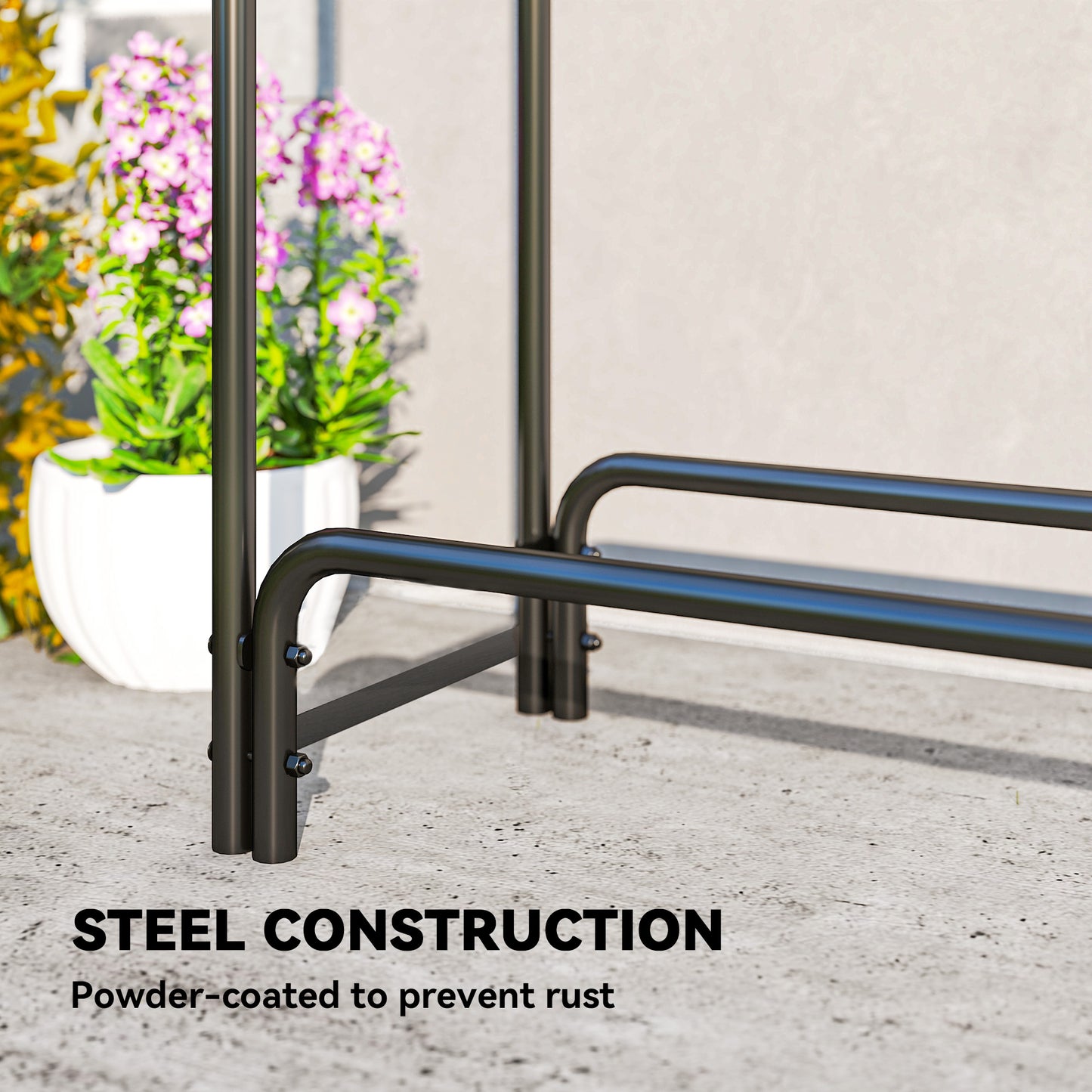 Firewood Rack with Waterproof Cover, Heavy Duty Metal Log Store Indoors, Log Storage Holder for Outdoor Indoor Fireplace, 300 x 36 x 99 cm, Dark Green