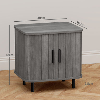 Nordic Bedside Table | Roller Shutter Sliding Doors | 2-Tier Storage | Melamine Surface | Steel Legs | 90kg | 48x40x48cm | Grey
