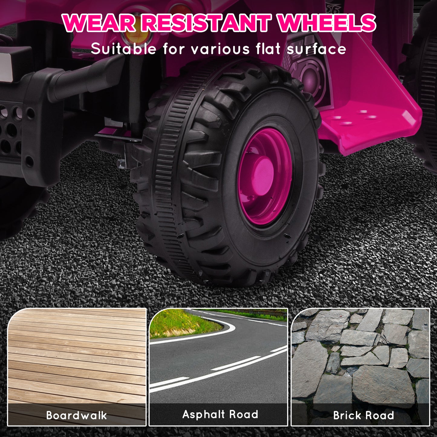 AIYAPLAY 6V Kids Electric Quad Bike w/ Music, Forward Function, for 2-6 Years, Pink - Black