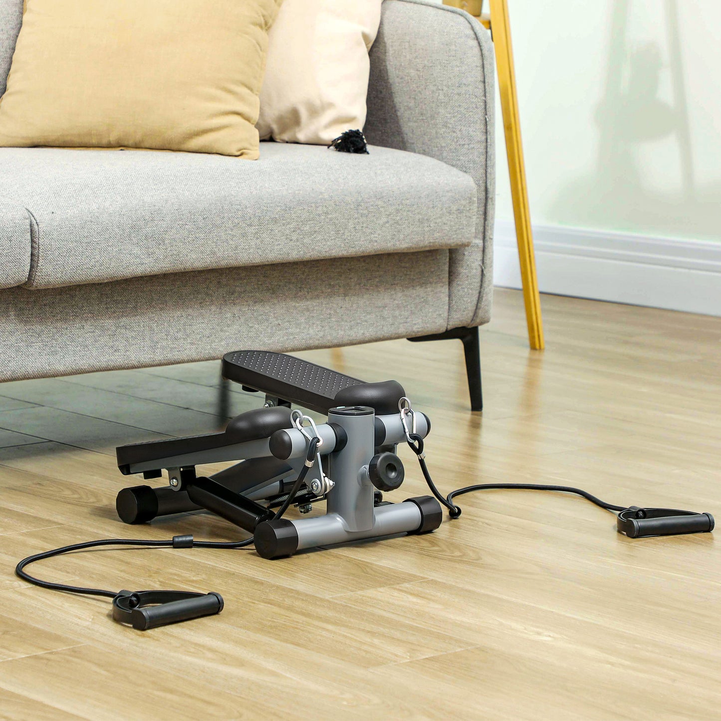 SPORTNOW Mini Stepper, Compact Step Machine Exerciser for Home Workouts, with Resistance Bands, LCD Monitor, Non-Slip Pedals