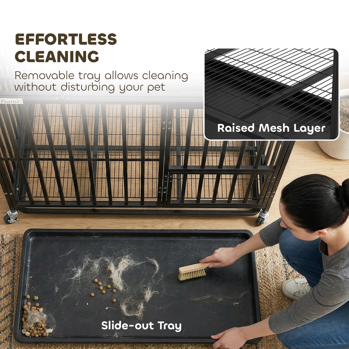 Heavy Duty Dog Crate with Wheels | 3-Door Access | Removable Tray | Top Playpen Opening | Medium & Large Dogs up to 30kg | Black