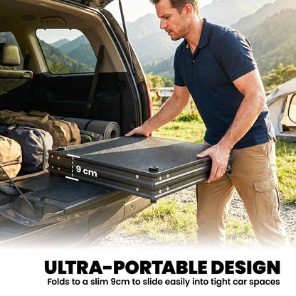 Folding Camping Kitchen Unit | 3 Shelves & 4 Pockets | Zip Cupboard | Adjustable Feet | 50kg | Carry Bag | Black