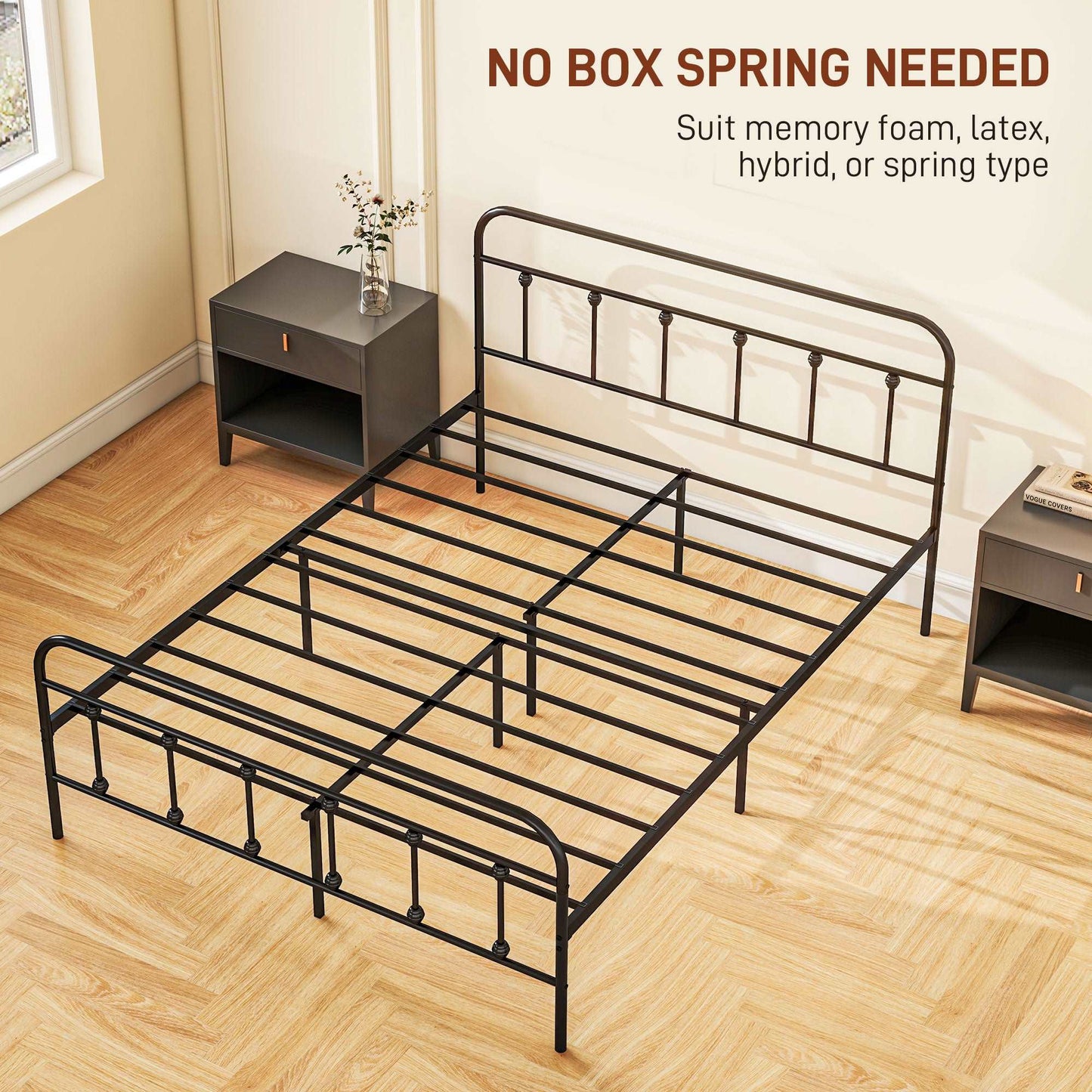 5ft King Platform Bed Frame with Underbed Storage Tall Headboard Steel Slat No Box Spring Needed Easy Assembly