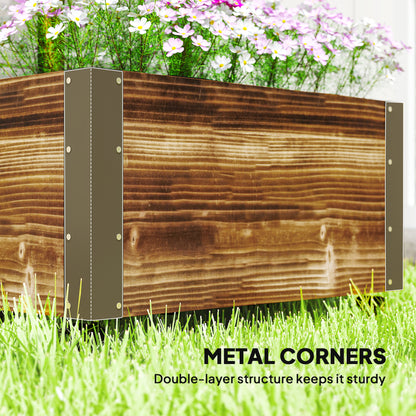 Carbonised Wood Raised Planter with Ladder Trellis | Reinforced Metal Corners | 4 Wheels 2 Lockable | Non-Woven Liner | Drainage Holes | 35kg Capacity | 65x31x147cm | Carbonised