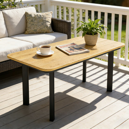 Outdoor Garden Coffee Table | Slatted WPC Top | Powder-Coated Frame | Adjustable Feet | 50kg | 90x49x40cm | Brown