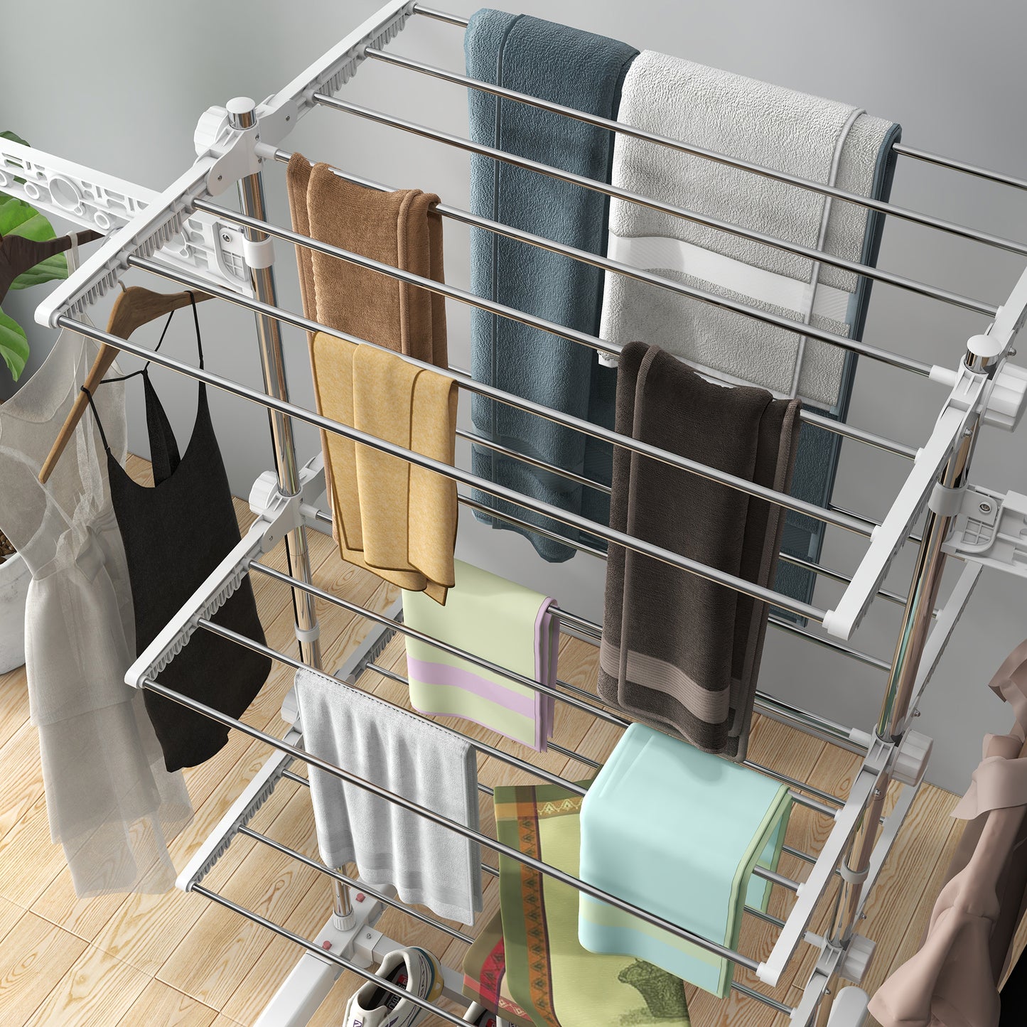 3 Layers Folding Laundry Clothes Airer Drying Rack Hanger Stand - White/Silver