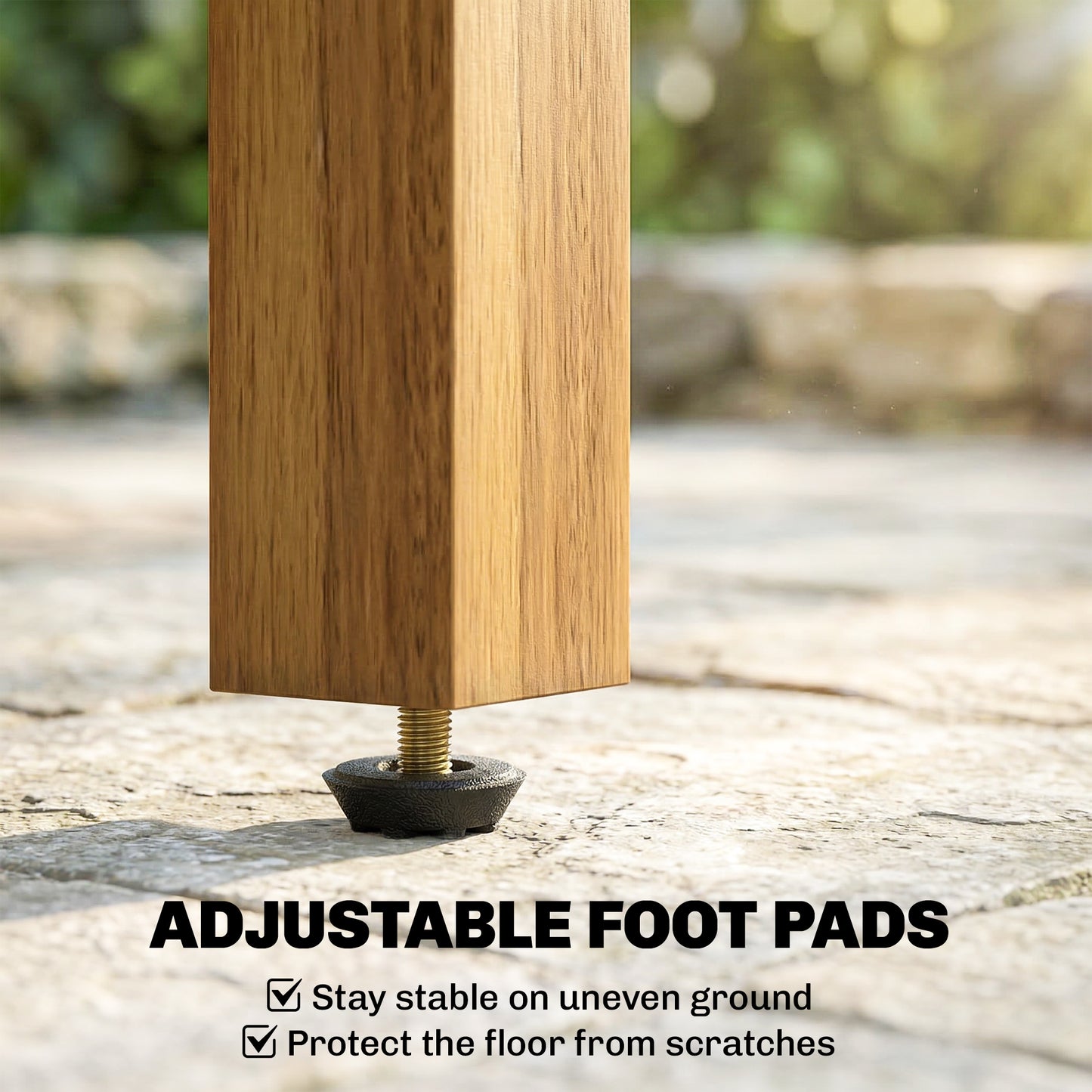 Solid Acacia Wood Coffee Table | Slatted Top | 30kg Capacity | Adjustable Foot Pads | No Assembly Required | Indoor & Outdoor | 48 x 48 x 46cm | Natural Teak Finish