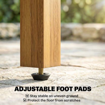 Solid Acacia Wood Coffee Table | Slatted Top | 30kg Capacity | Adjustable Foot Pads | No Assembly Required | Indoor & Outdoor | 48 x 48 x 46cm | Natural Teak Finish