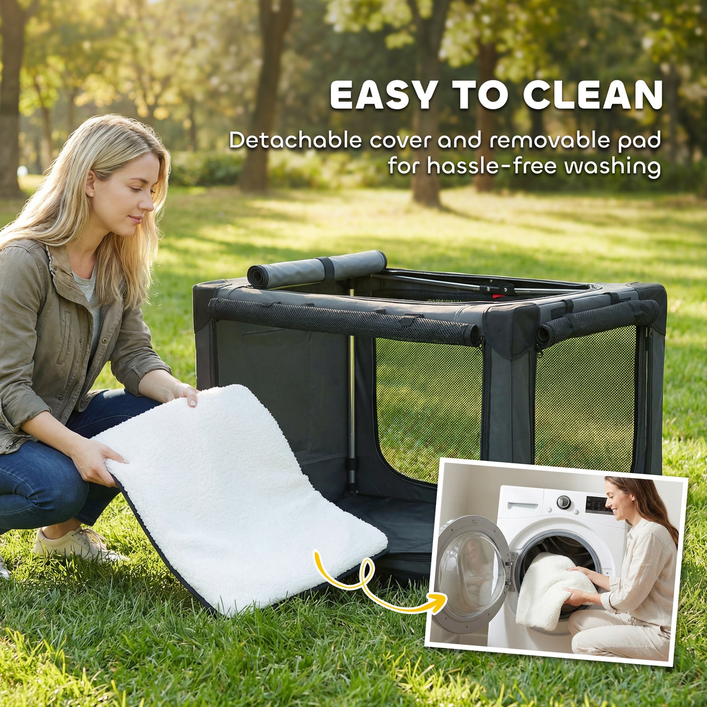 Large Soft Dog Crate | Pop-Up 8-Rod Frame | 3-Sided Mesh | Full-Zip Closure | Removable Washable Pad | Folds to 64 x 27 x 25cm | Dogs up to 30kg | Army Green