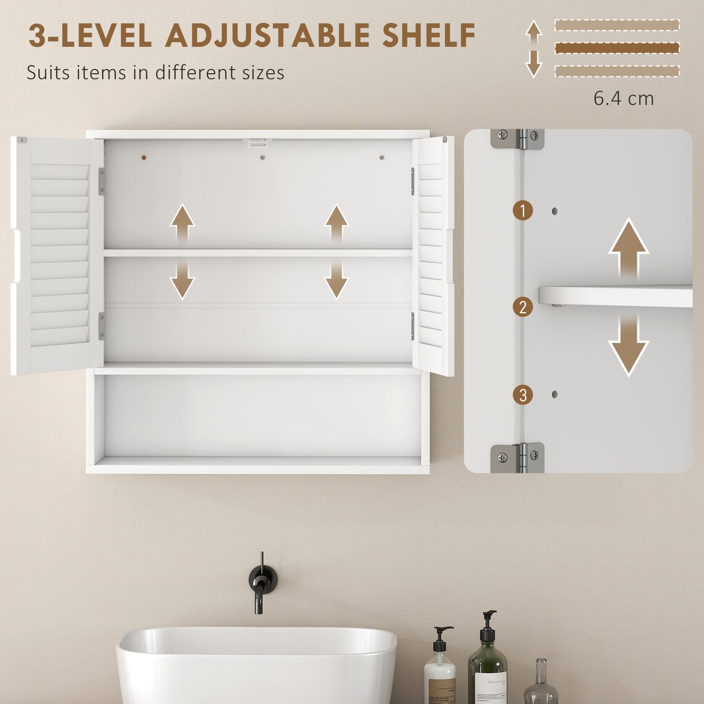 Bathroom Cabinet, Wall Mounted Storage Cabinet with Adjustable Shelves, 60 x 20 x 60 cm