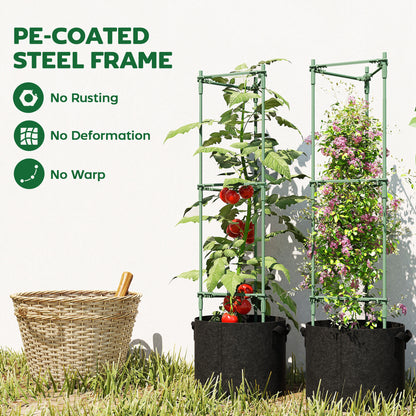 Outsunny 3 Packs Tomato Cages with 83.7L Grow Bags, 47.2" Adjutstable Triangle Plant Stakes Support Trellis with Planter Bags