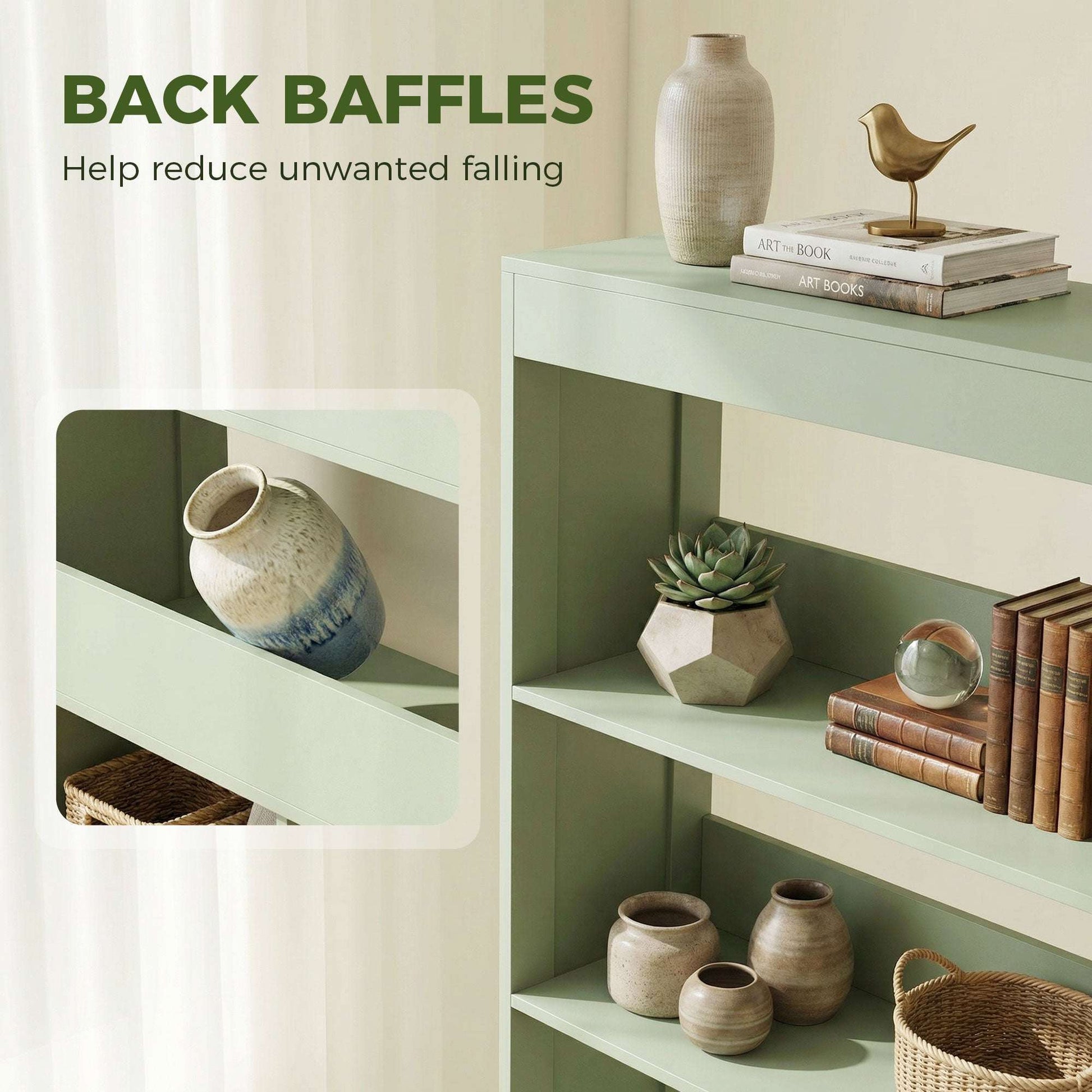 6-Tier Bookcase | 4 Open Shelves & 4 Cubes | 180cm Tall | Anti-Tip Hardware & Back Baffles | Water & Scratch-Resistant Melamine | 35kg Total 5kg Per Tier | 68x24x180cm | Bean Paste Green