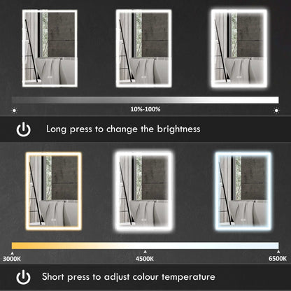 Bathroom Mirror Medicine Cabinet with LED Lights and Shaver Socket, 500 x 700 mm Wall Mounted Bathroom Cabinet with Mirror, Demister Pad, Dimmer, 3 Colours, Black