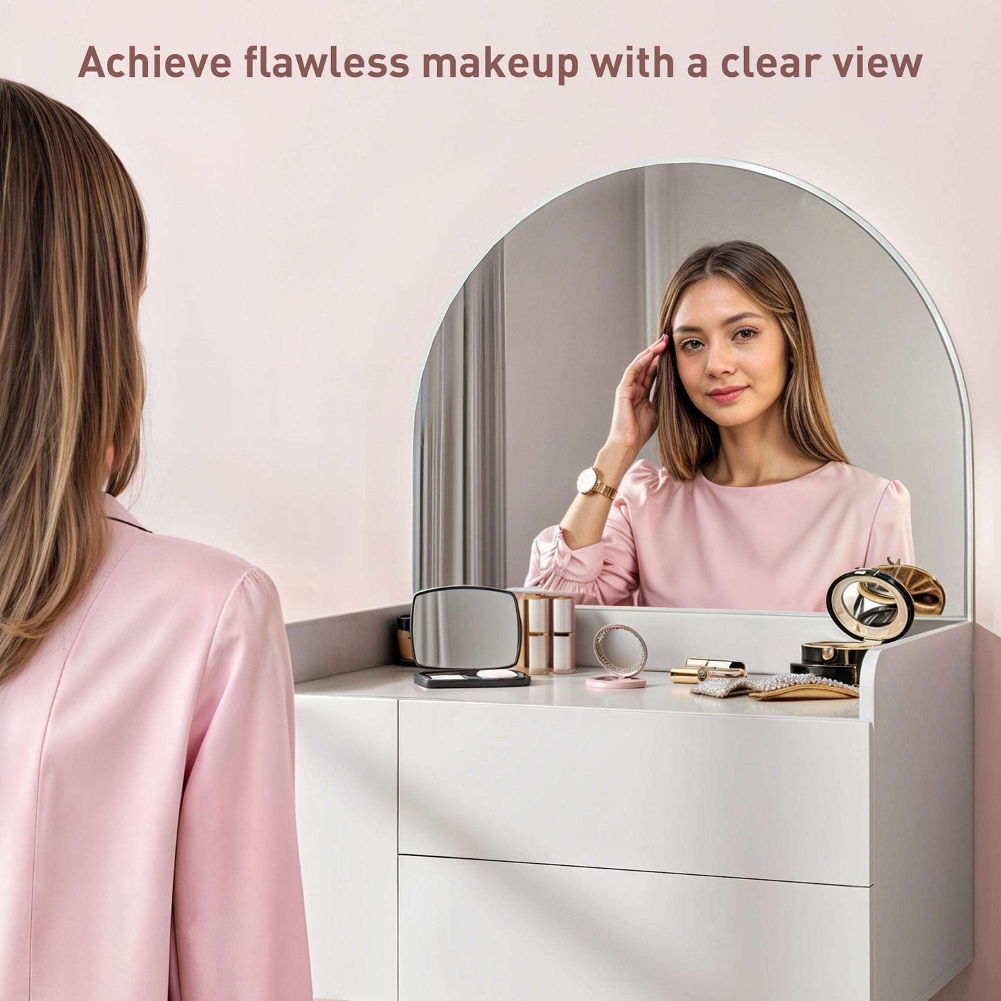 Dressing Table with Arched Mirror and 3 Drawers - White