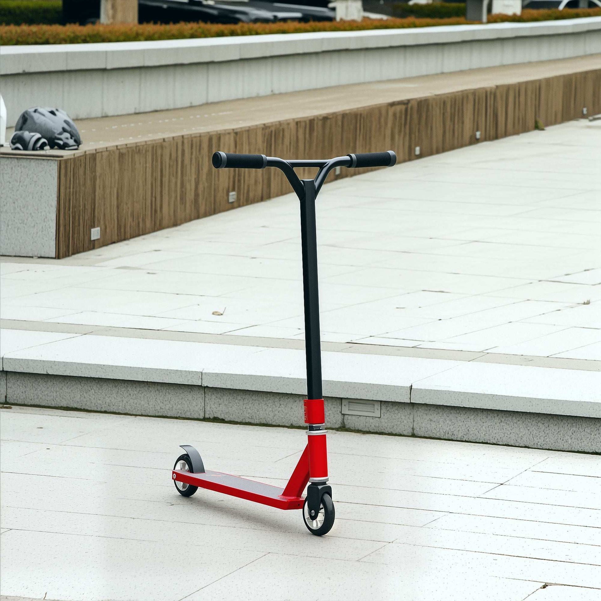 Stunt Scooter, 360° Entry Level Tricks Scooter w/ Lightweight Aluminium Deck and ABEC 7 Bearing, For Age 14+ Beginners, Red / Purple