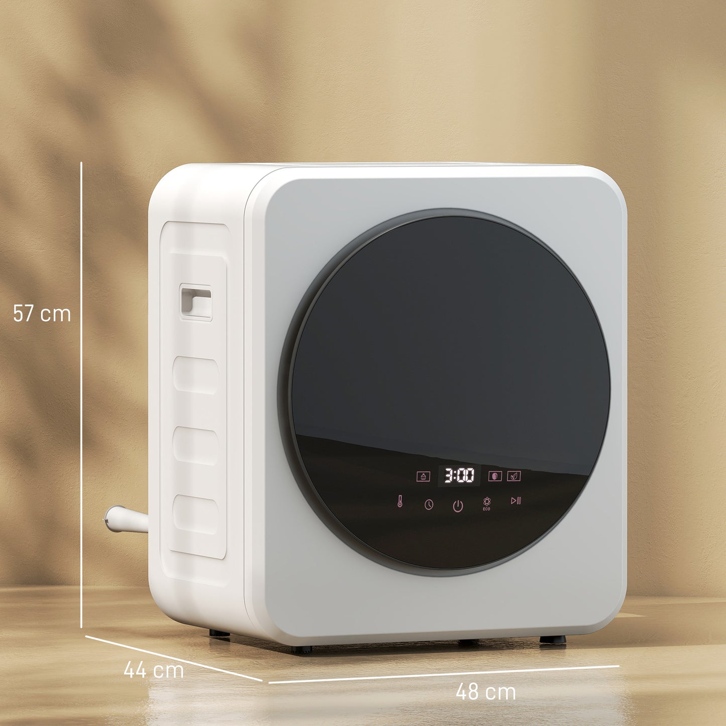 4kg Vented Tumble Dryer, 800W Compact Freestanding Front Tumble Dryer with Stainless Steel Tub and Customisable Timer, Wall-Mounted Portable Small Clothes Drying Machine, White